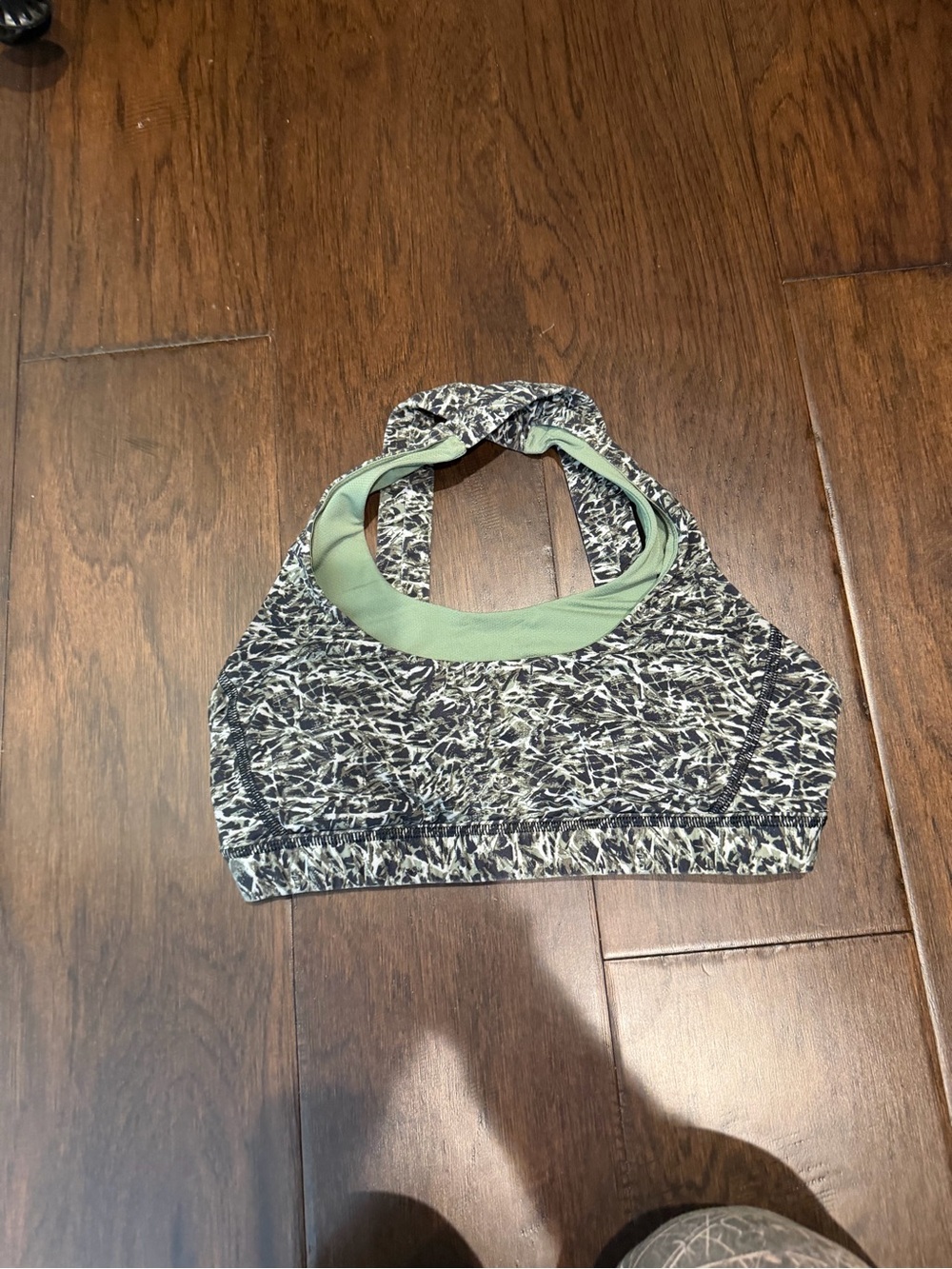 lululemon athletica Black & Sage Green Patterned Sports Bra